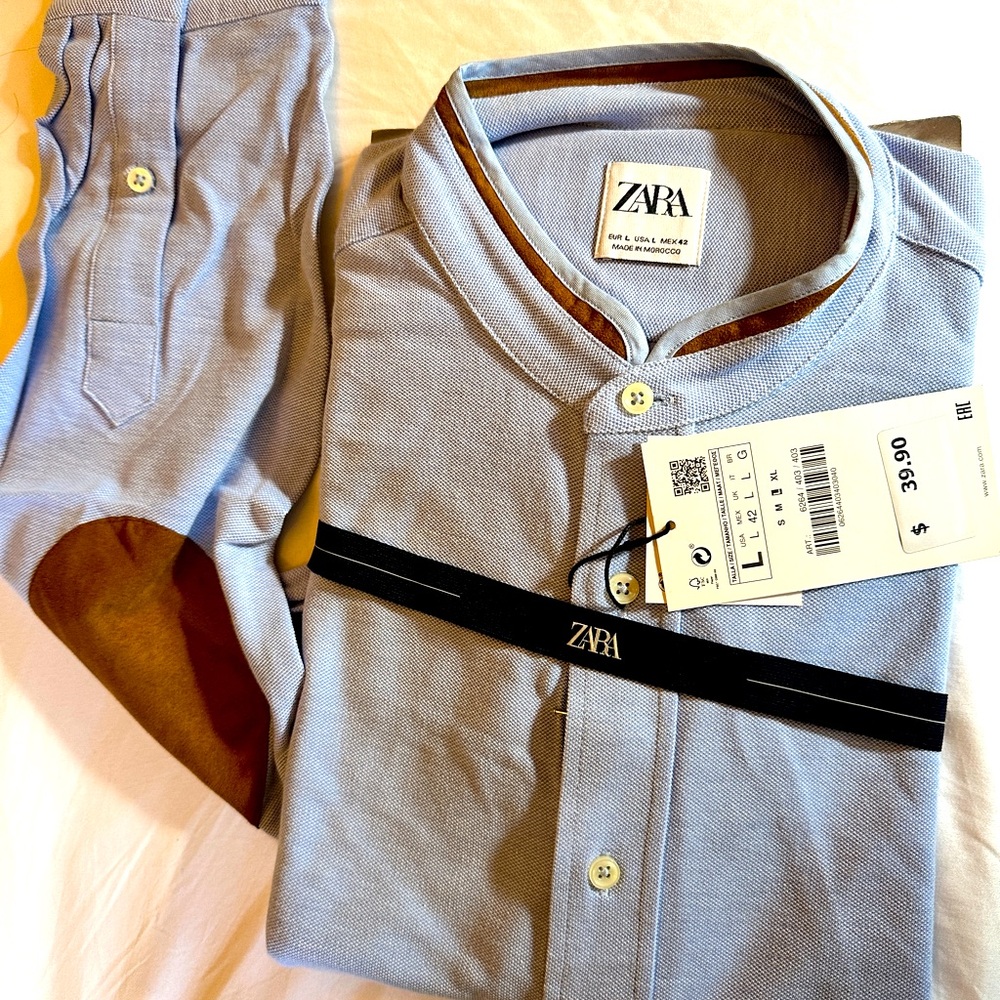 Zara Men’s suede elbow long sleeve shirt size L